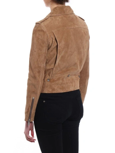 Shop Saint Laurent Suede Biker Jacket In Taupe Clair