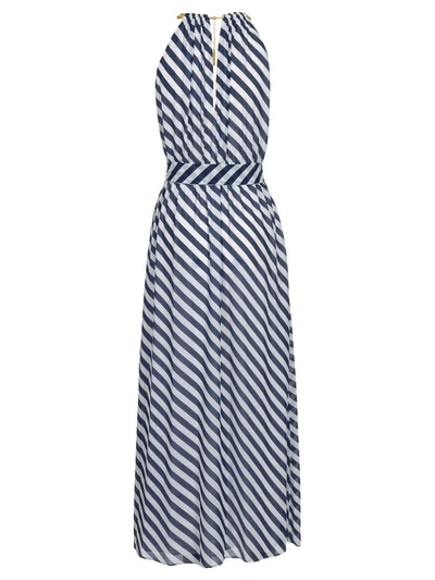 Shop Michael Kors With Striped Print Dress In True-navy-white