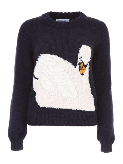 Shop Jw Anderson Pullover With Embroidery In Navy Off Whiteblu