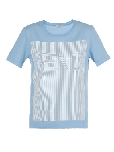 Shop Fendi Cotton T-shirt In Light Blue
