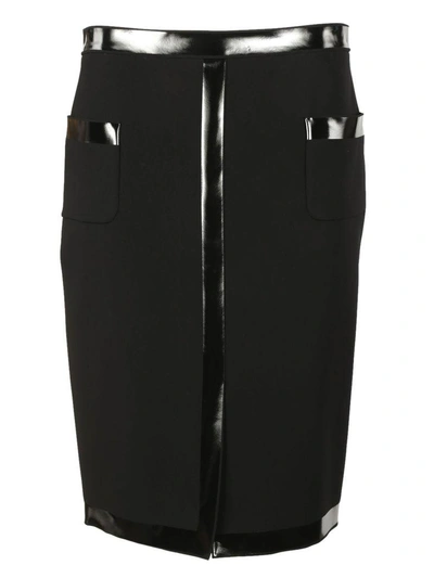 Shop Moschino Vinyl Embellished Pencil Skirt In Nero