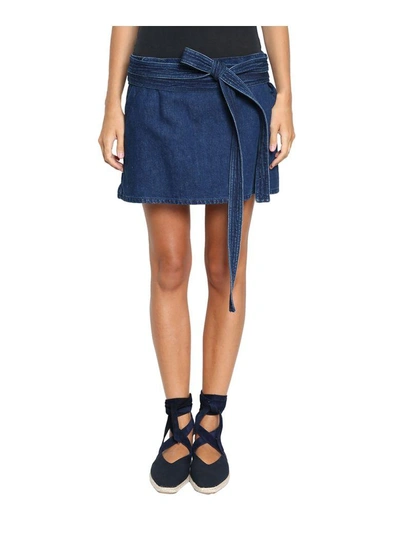 Shop Jw Anderson Cotton Denim And Linen Skirt In Blu
