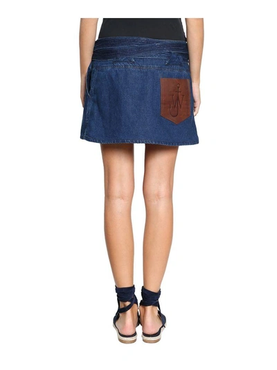 Shop Jw Anderson Cotton Denim And Linen Skirt In Blu