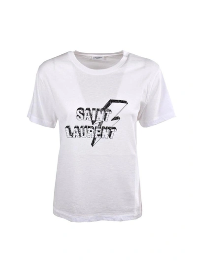 Shop Saint Laurent Imprime Eclair T-shirt In Naturel-noir