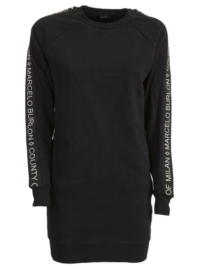Shop Marcelo Burlon County Of Milan Printed Sleeved Sweatshirt In Black-white