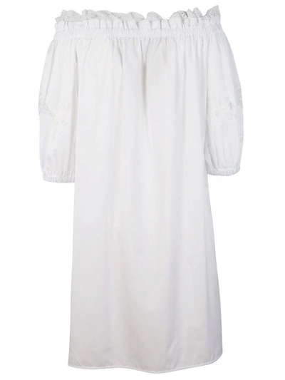 Shop Ermanno Scervino Off Shoulder Dress In Bianco