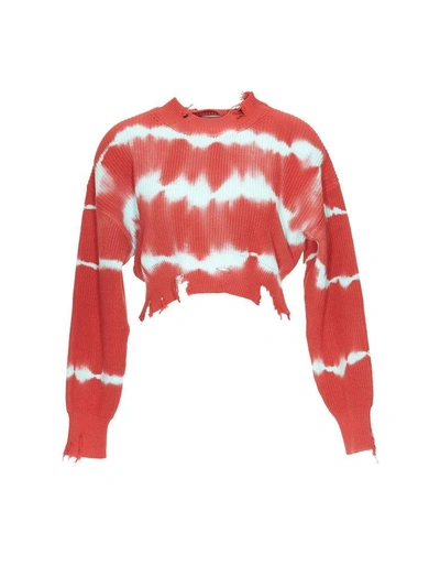 Shop Msgm Tie-dye Knit Sweater In Red