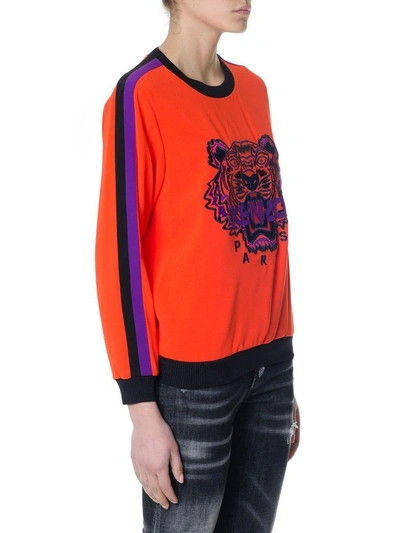 Shop Kenzo Red Embroidered Tiger And Logo Sweatshirt