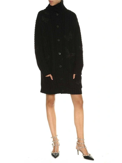 Shop Valentino Knitted Wool Coat In Nero