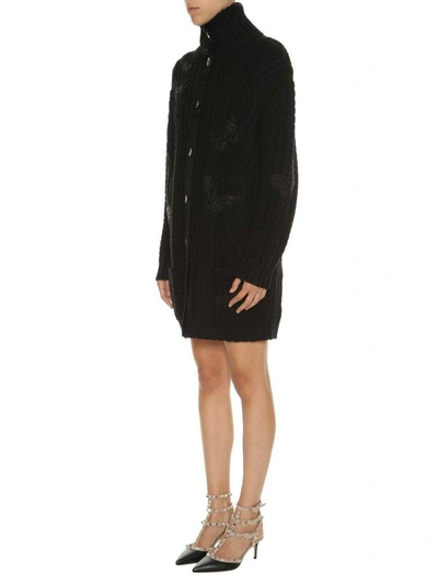 Shop Valentino Knitted Wool Coat In Nero