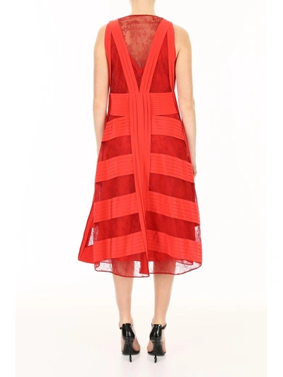 Shop Valentino Pleated Crepe And Lace Dress In Rosso Scuro/poppy (red)