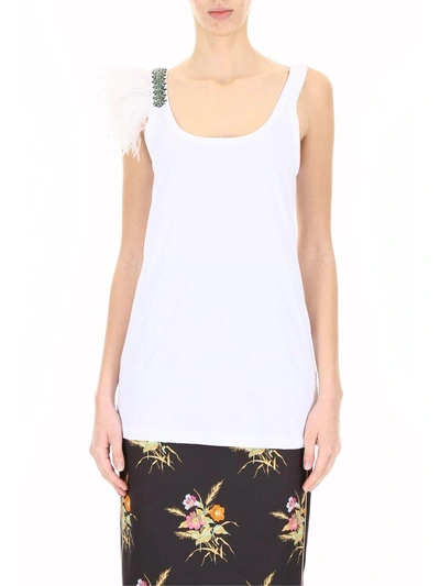 Shop N°21 Top With Crystals And Feathers In Bianco Otticobianco
