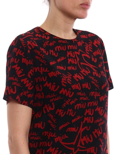 Shop Miu Miu Printed Crepe De Chine Top In Nnero+rosso