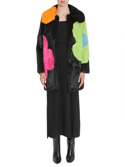 Shop Boutique Moschino Long Fur Coat In Multicolor