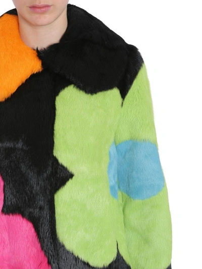 Shop Boutique Moschino Long Fur Coat In Multicolor