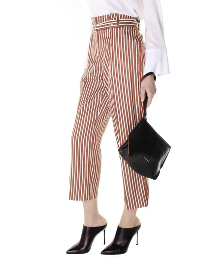Shop Giorgio Armani Striped Cotton And Silk-blend Trousers In Rosso