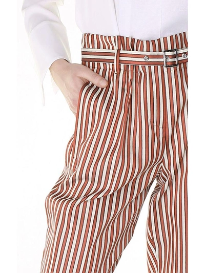 Shop Giorgio Armani Striped Cotton And Silk-blend Trousers In Rosso
