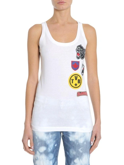Shop Dsquared2 Embroidered Tank Top In Bianco