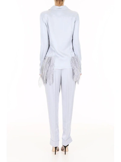 Shop Prada Satin Pyjama Set With Feathers In Nube+ematitegrigio