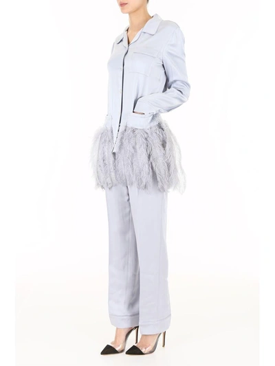 Shop Prada Satin Pyjama Set With Feathers In Nube+ematitegrigio