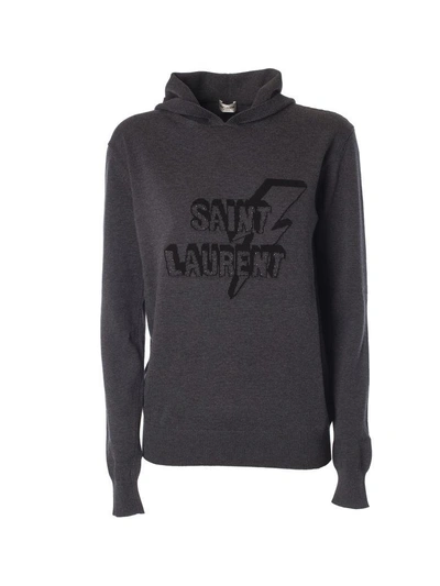 Shop Saint Laurent Knitted Hoodie In Nero