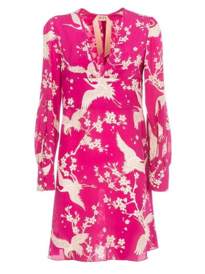 Shop N°21 Bird Print Dress In Pink