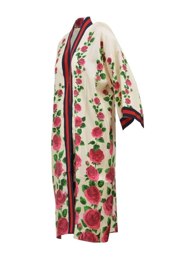 Shop Gucci Floral Kimono In Off White-pink
