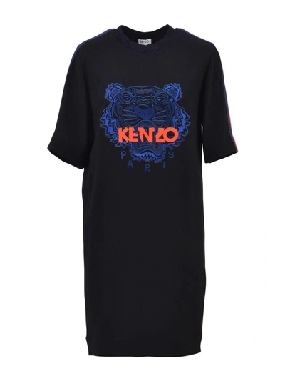 Shop Kenzo Tiger Crepe Dress In Black