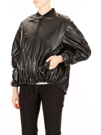 Shop Prada Leather Jacket In Nero (black)