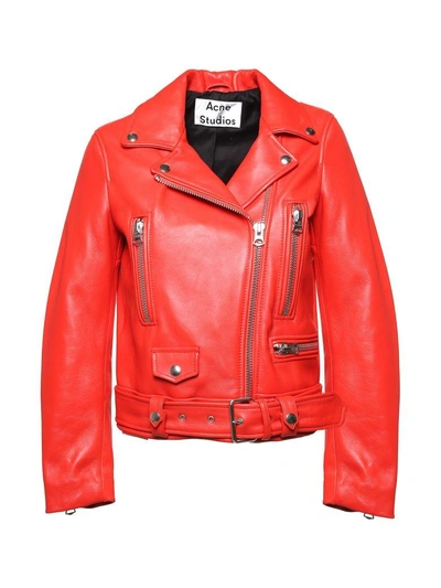Shop Acne Studios Mock Leather Biker Jacket In Rosso