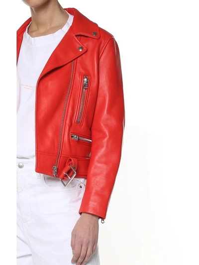 Shop Acne Studios Mock Leather Biker Jacket In Rosso