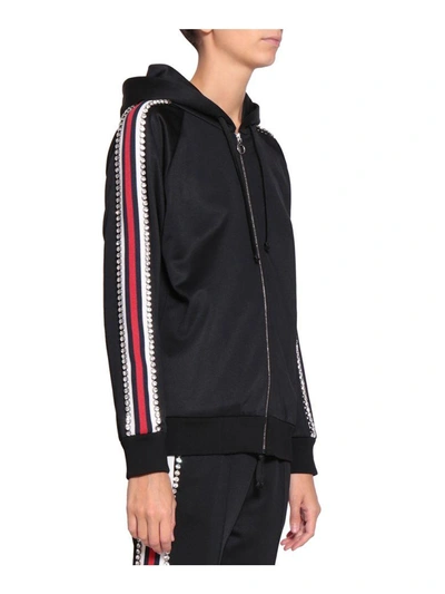 Shop Gucci Crystal Embroidered Jersey Sweatshirt In Nero