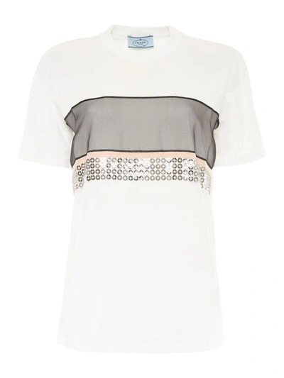 Shop Prada Jersey T-shirt With Metallic Mail In Bianco-nero-ar (white)
