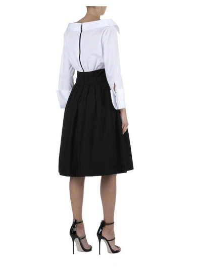 Shop Alice And Olivia Cotton Dress In White-black