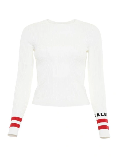 Shop Valentino Pull With Intarsia Logo In Bianco-rosso-nerobianco