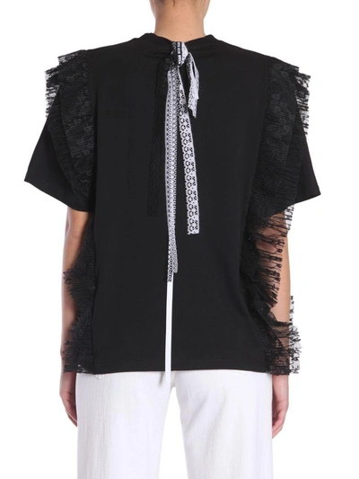Shop Msgm Lace Detail T-shirt In Nero