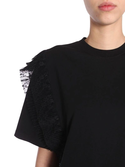 Shop Msgm Lace Detail T-shirt In Nero