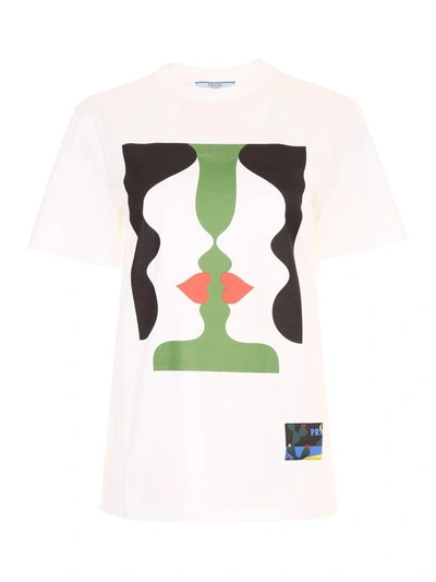 Shop Prada Printed T-shirt In Bianco+agavebianco