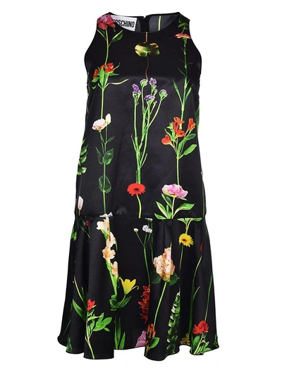 Shop Moschino Flower Print Dress In Black