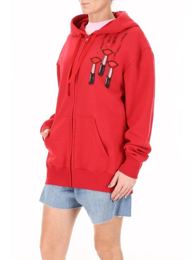 Shop Valentino Lipstick Embroidery Hoodie In Rosso (red)