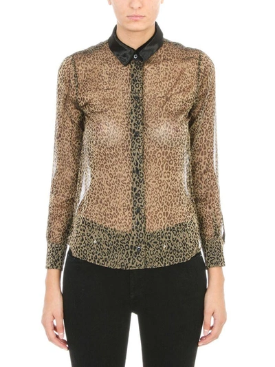 Shop Amiri Brown Silk Sheer Leopard Print Shirt In Animalier