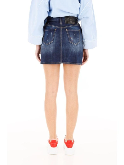 Shop Dsquared2 Denim Skirt With Patches In Blue Denimblu