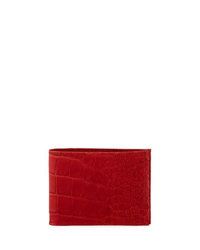 Neiman Marcus Alligator Bi-fold Wallet In Red