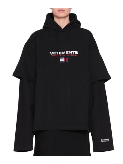 Vetements Black Tommy Hilfiger Edition Double Sleeve Hoodie | ModeSens