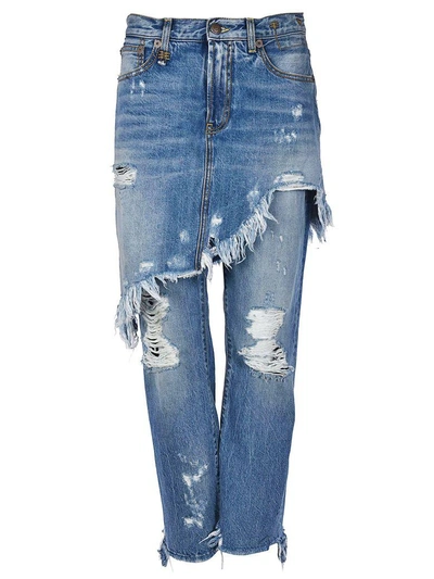Shop R13 Double Classic Distressed Jeans In Blu