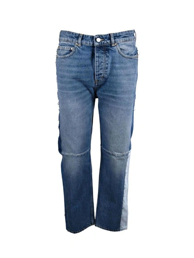 Shop Golden Goose Cropped Fitted Jeans In Blue Wash Patch