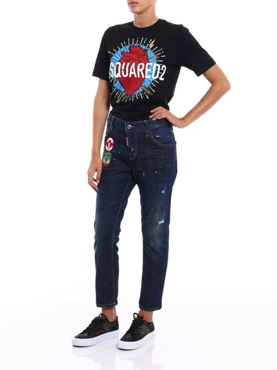 Shop Dsquared2 Cool Girl Crop Jeans With Patches In Blue