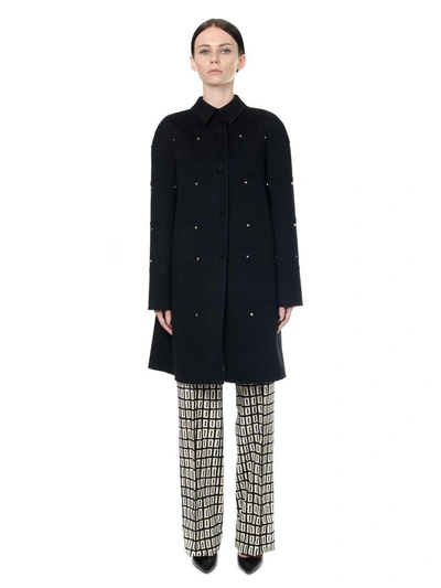 Shop Valentino Rockstud Wool-cashmere Blend Coat In Black
