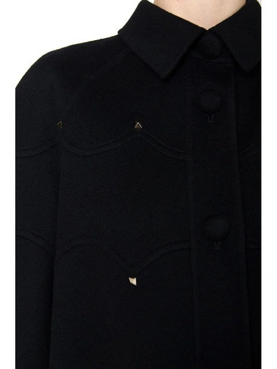 Shop Valentino Rockstud Wool-cashmere Blend Coat In Black