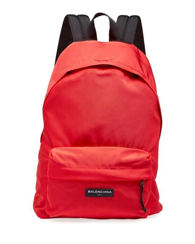 Shop Balenciaga Men's Solid Canvas Backpack In Red